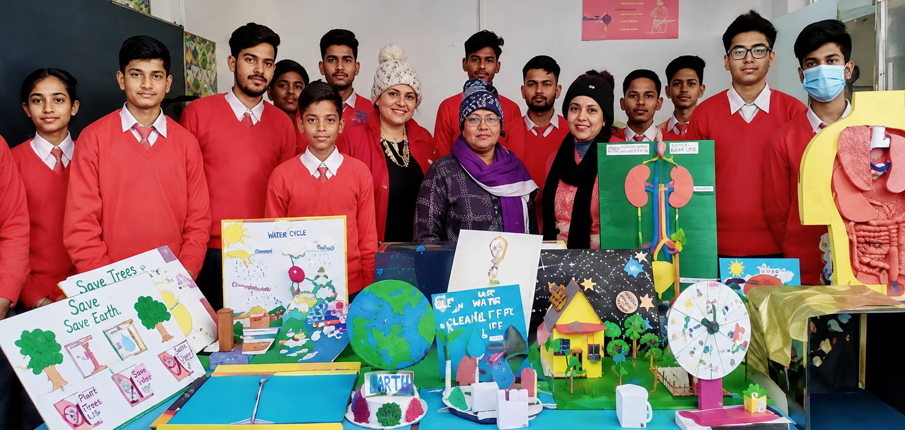Students presenting projects at the science exhibition